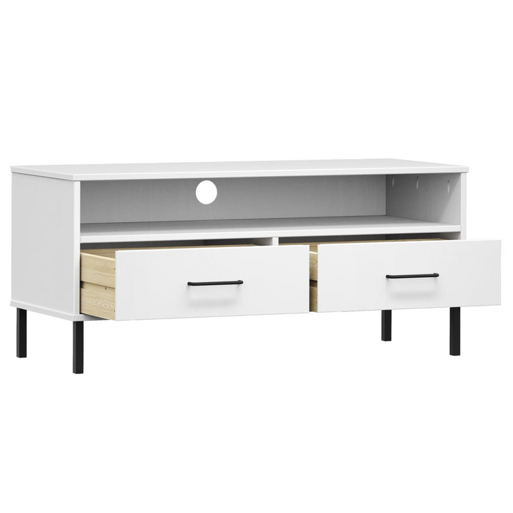 Stylish OSLO TV Cabinet with Metal Legs - White Solid Wood Pine | Modern Media Unit with Spacious Storage - Premium  from Home Treasures - Just £71.99! Shop now at Home Treasures