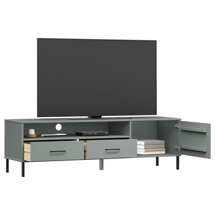 OSLO Grey Solid Wood Pine TV Cabinet with Metal Legs - Trendy & Practical Media Unit - Premium  from Home Treasures - Just £136.99! Shop now at Home Treasures