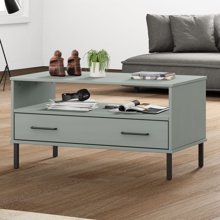 OSLO Coffee Table with Metal Legs Grey - Solid Wood | Modern & Stylish - Premium  from Home Treasures - Just £64.99! Shop now at Home Treasures