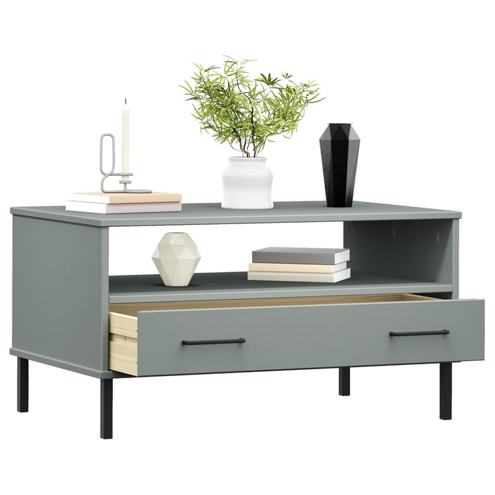 OSLO Coffee Table with Metal Legs Grey - Solid Wood | Modern & Stylish - Premium  from Home Treasures - Just £64.99! Shop now at Home Treasures