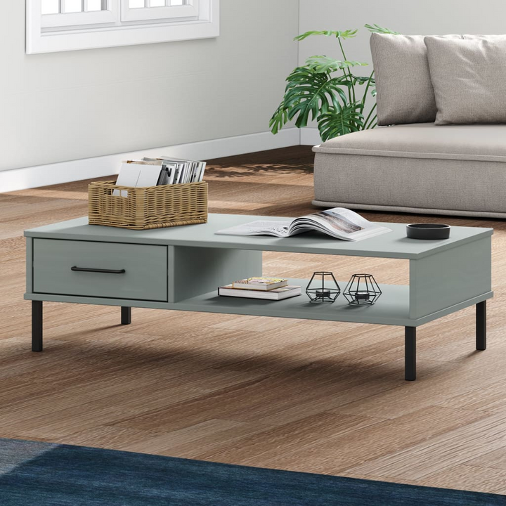 OSLO Grey Solid Wood Pine Coffee Table with Metal Legs - Stylish & Durable for Modern Living Rooms - Premium  from Home Treasures - Just £55.99! Shop now at Home Treasures