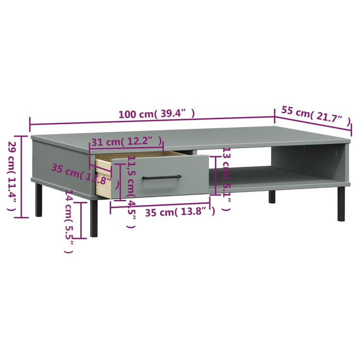 OSLO Grey Solid Wood Pine Coffee Table with Metal Legs - Stylish & Durable for Modern Living Rooms - Premium  from Home Treasures - Just £55.99! Shop now at Home Treasures