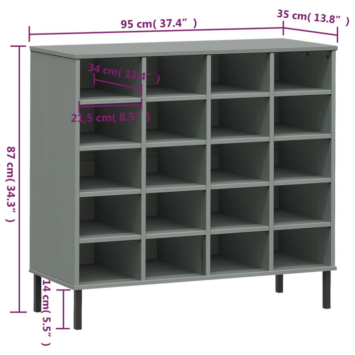 OSLO Solid Wood Shoe Rack with Metal Legs, Grey 95x35x86 cm – Stylish & Durable Shoe Storage Solution - Premium  from Home Treasures - Just £193.99! Shop now at Home Treasures