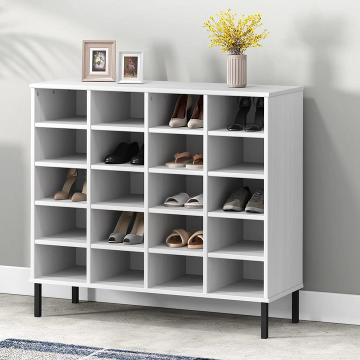 OSLO Solid Wood Shoe Rack with Metal Legs, 20-Compartment Storage Organizer, White - 95x35x86 cm - Premium  from Home Treasures - Just £226.99! Shop now at Home Treasures