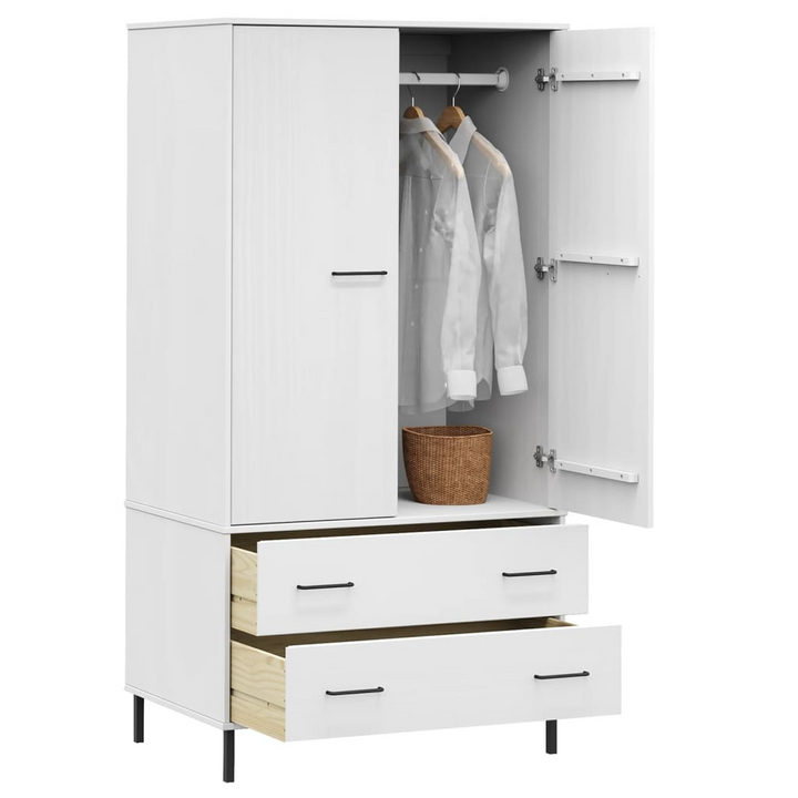 OSLO Solid Wood Wardrobe with Metal Legs in White - 2 Doors & 2 Drawers - 90x55x172.5 cm - Premium  from Home Treasures - Just £314.99! Shop now at Home Treasures