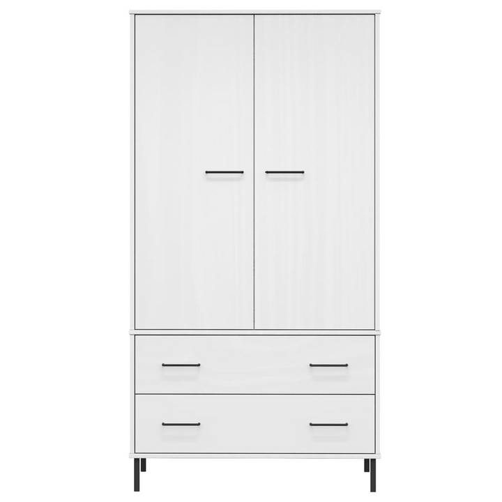 OSLO Solid Wood Wardrobe with Metal Legs in White - 2 Doors & 2 Drawers - 90x55x172.5 cm - Premium  from Home Treasures - Just £314.99! Shop now at Home Treasures