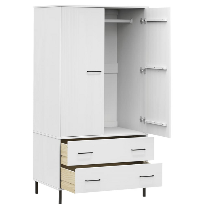 OSLO Solid Wood Wardrobe with Metal Legs in White - 2 Doors & 2 Drawers - 90x55x172.5 cm - Premium  from Home Treasures - Just £314.99! Shop now at Home Treasures