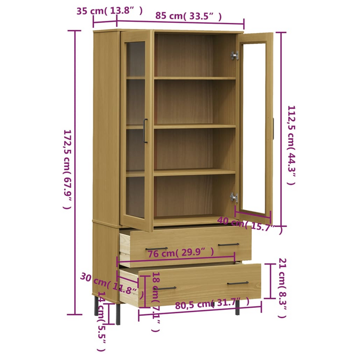 OSLO Solid Wood Bookcase with Metal Legs - Rustic Brown | 85x35x172.5 cm - Premium  from Home Treasures - Just £282.99! Shop now at Home Treasures