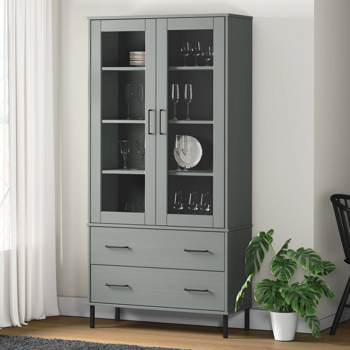 OSLO Solid Wood Display Cabinet with Metal Legs - Grey, 85x35x172.5 cm | Stylish and Durable Storage Solution - Premium  from Home Treasures - Just £320.99! Shop now at Home Treasures