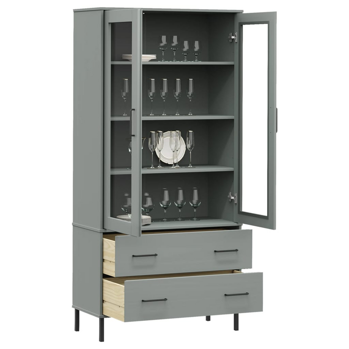 OSLO Solid Wood Display Cabinet with Metal Legs - Grey, 85x35x172.5 cm | Stylish and Durable Storage Solution - Premium  from Home Treasures - Just £320.99! Shop now at Home Treasures