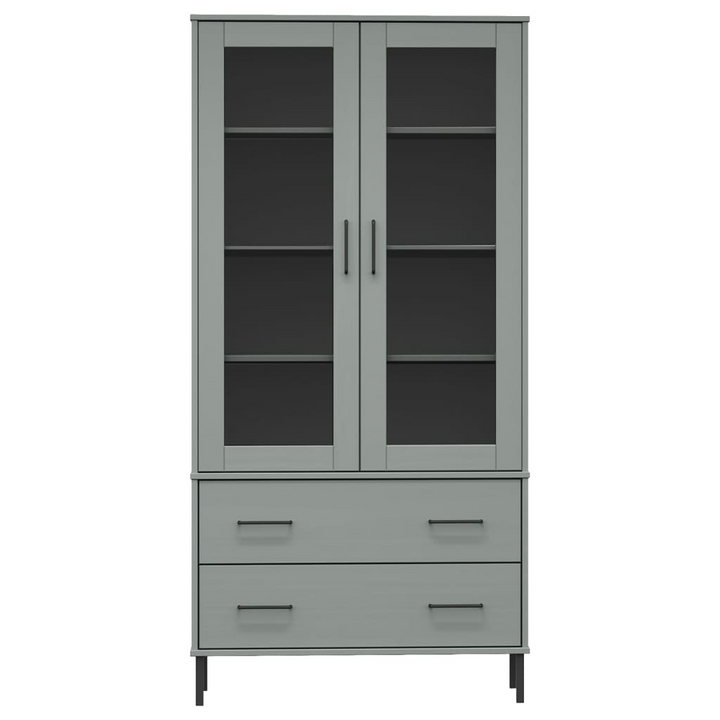 OSLO Solid Wood Display Cabinet with Metal Legs - Grey, 85x35x172.5 cm | Stylish and Durable Storage Solution - Premium  from Home Treasures - Just £320.99! Shop now at Home Treasures