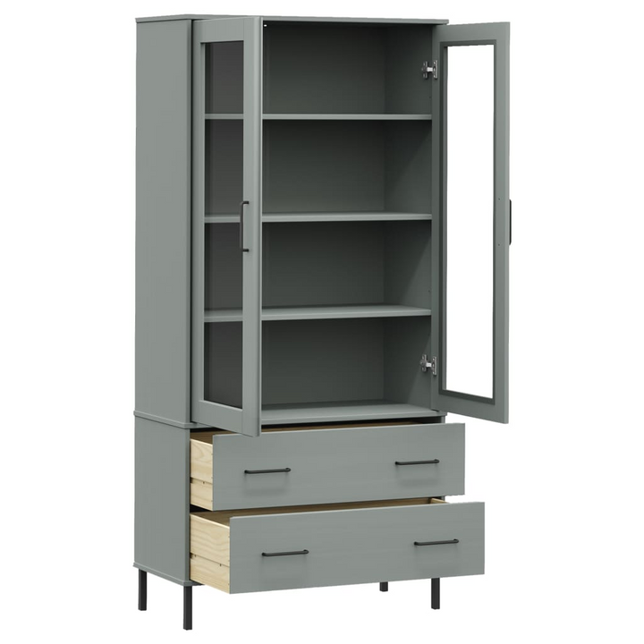 OSLO Solid Wood Display Cabinet with Metal Legs - Grey, 85x35x172.5 cm | Stylish and Durable Storage Solution - Premium  from Home Treasures - Just £320.99! Shop now at Home Treasures