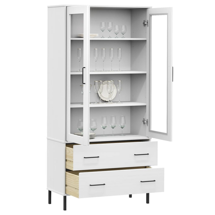 OSLO Solid Wood Highboard with Metal Legs, White 85x35x172.5 cm - Stylish Durable Storage - Premium  from Home Treasures - Just £320.99! Shop now at Home Treasures