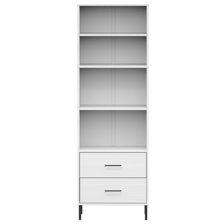 OSLO Solid Wood Bookcase with 2 Drawers - White, 60x35x180 cm - Elegant and Durable Storage Solution - Premium  from Home Treasures - Just £192.99! Shop now at Home Treasures