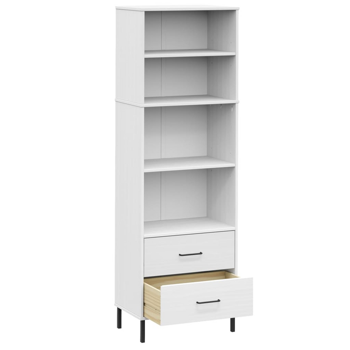 OSLO Solid Wood Bookcase with 2 Drawers - White, 60x35x180 cm - Elegant and Durable Storage Solution - Premium  from Home Treasures - Just £192.99! Shop now at Home Treasures