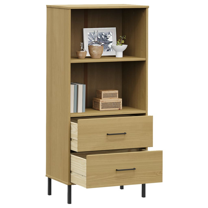 OSLO Rustic Solid Wood Bookcase with 2 Drawers - Brown 60x35x128.5 cm | Durable Pine Wood Storage Solution - Premium  from Home Treasures - Just £99.99! Shop now at Home Treasures