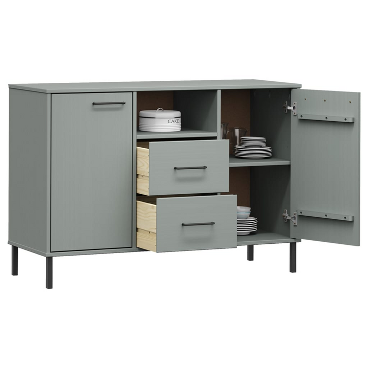 OSLO Sideboard with Metal Legs - Grey Solid Wood Storage Cabinet, 113x40x77 cm - Industrial Design & Ample Storage - Premium  from Home Treasures - Just £115.99! Shop now at Home Treasures