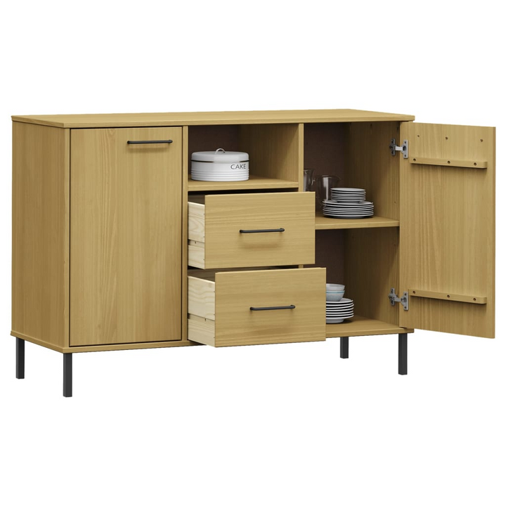 OSLO Industrial Sideboard with Metal Legs - Solid Wood, Ample Storage, 113x40x77 cm, Brown - Premium  from Home Treasures - Just £103.99! Shop now at Home Treasures