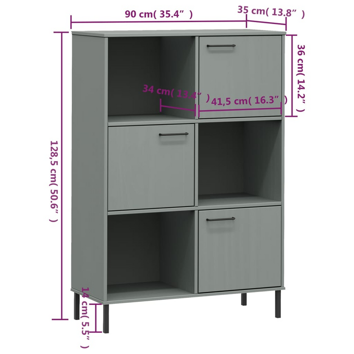 OSLO Bookcase with Metal Legs Grey - Solid Wood, Modern Storage Solution - Premium  from Home Treasures - Just £139.99! Shop now at Home Treasures