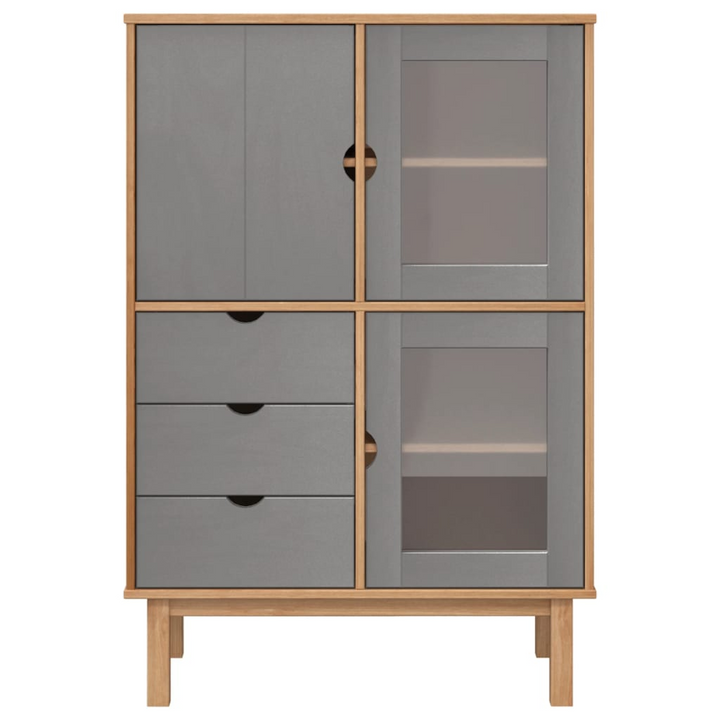 OTTA Highboard in Brown and Grey - 85x43x125 cm, Solid Wood Pine Storage Cabinet with Drawers and Doors - Premium  from Home Treasures - Just £263.99! Shop now at Home Treasures