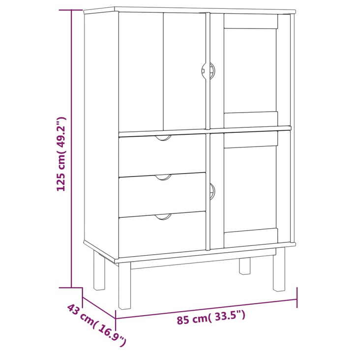 OTTA Highboard in Brown and Grey - 85x43x125 cm, Solid Wood Pine Storage Cabinet with Drawers and Doors - Premium  from Home Treasures - Just £263.99! Shop now at Home Treasures