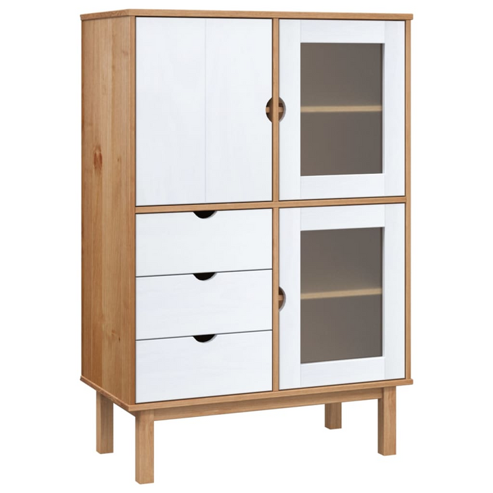 OTTA Highboard – Stylish Brown & White 85x43x125 cm Solid Pine Wood Cabinet with Ample Storage - Premium  from Home Treasures - Just £263.99! Shop now at Home Treasures