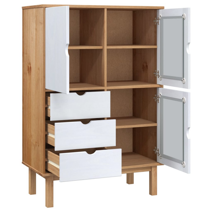 OTTA Highboard – Stylish Brown & White 85x43x125 cm Solid Pine Wood Cabinet with Ample Storage - Premium  from Home Treasures - Just £263.99! Shop now at Home Treasures