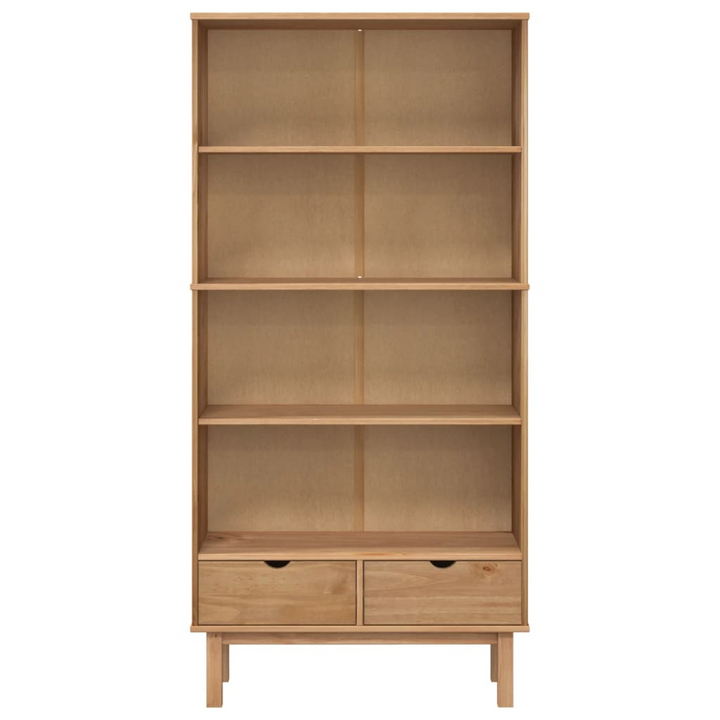 OTTA Bookcase with 2 Drawers in Brown Solid Pine Wood - Scandi Design & Ample Storage - Premium  from Home Treasures - Just £250.99! Shop now at Home Treasures