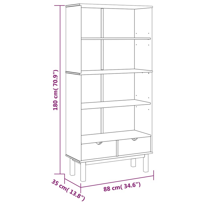 OTTA Bookcase with 2 Drawers in Brown Solid Pine Wood - Scandi Design & Ample Storage - Premium  from Home Treasures - Just £250.99! Shop now at Home Treasures