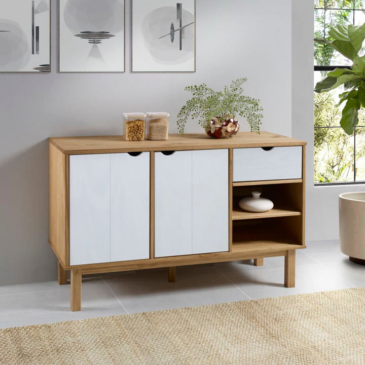 OTTA Sideboard - Rustic Brown and White - Pine Wood Storage Cabinet 114x43x73.5 cm - Premium  from Home Treasures - Just £191.99! Shop now at Home Treasures