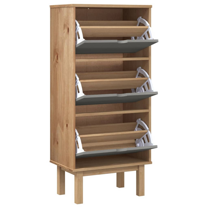 OTTA Solid Pine Wood Shoe Cabinet - 3 Drawers, Stylish Brown & Grey Finish - Perfect Shoe Storage Solution - Premium  from Home Treasures - Just £139.99! Shop now at Home Treasures