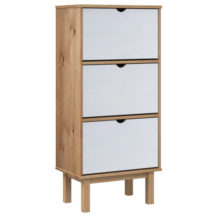 OTTA Shoe Cabinet with 3 Drawers - Brown & White Solid Pine Wood Storage Organizer - Premium  from Home Treasures - Just £154.99! Shop now at Home Treasures