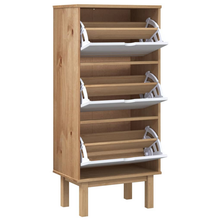 OTTA Shoe Cabinet with 3 Drawers - Brown & White Solid Pine Wood Storage Organizer - Premium  from Home Treasures - Just £154.99! Shop now at Home Treasures