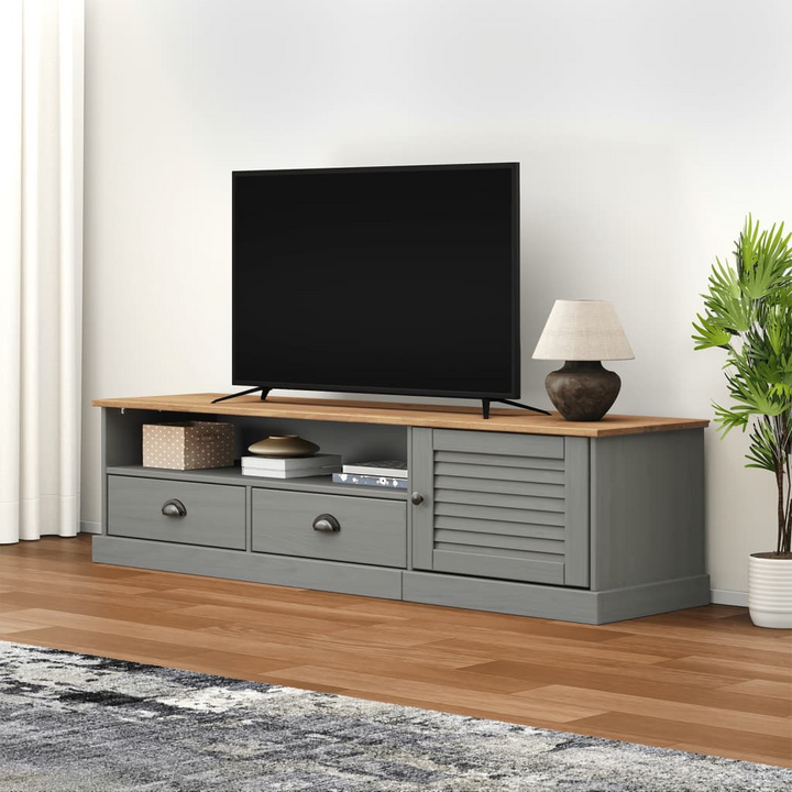 VIGO TV Cabinet - Elegant Grey Solid Pine Wood, 156x40x40 cm - Ample Storage & Durable Design - Premium  from Home Treasures - Just £131.99! Shop now at Home Treasures