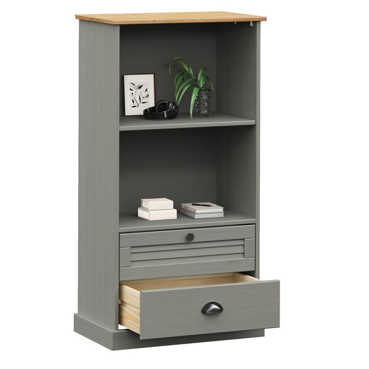 VIGO Bookcase in Grey - 60x35x114.5 cm Solid Pine Wood | Rustic Charm & Ample Storage - Premium  from Home Treasures - Just £106.99! Shop now at Home Treasures