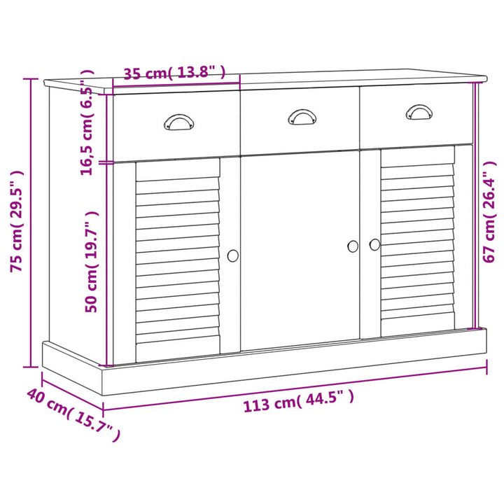 Elegant VIGO Solid Wood Pine Sideboard with Drawers in Grey - 113x40x75 cm - Premium  from Home Treasures - Just £221.99! Shop now at Home Treasures