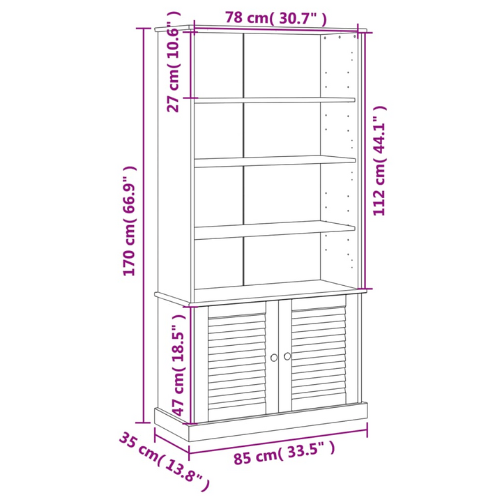 VIGO White Bookcase - 85x35x170 cm - Solid Pine, Rustic Charm & Ample Storage - Premium  from Home Treasures - Just £286.99! Shop now at Home Treasures