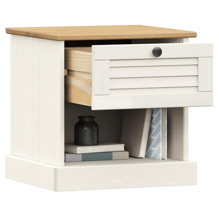 VIGO Bedside Cabinet - Elegant White 42x35x42 cm Solid Wood Pine Nightstand with Drawer and Compartment | Stylish & Functional Storage Solution - Premium  from Home Treasures - Just £49.99! Shop now at Home Treasures