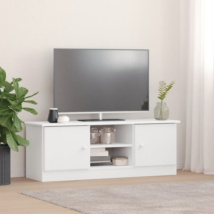 ALTA TV Cabinet in White - Solid Pine Wood, 112x35x41 cm, Ample Storage Space | Elegant & Durable TV Stand - Premium  from Home Treasures - Just £74.99! Shop now at Home Treasures