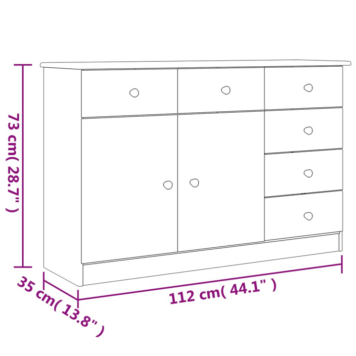 ALTA Sideboard in White - 112x35x73 cm Solid Pine Wood Storage Cabinet with Drawers - Premium  from Home Treasures - Just £152.99! Shop now at Home Treasures