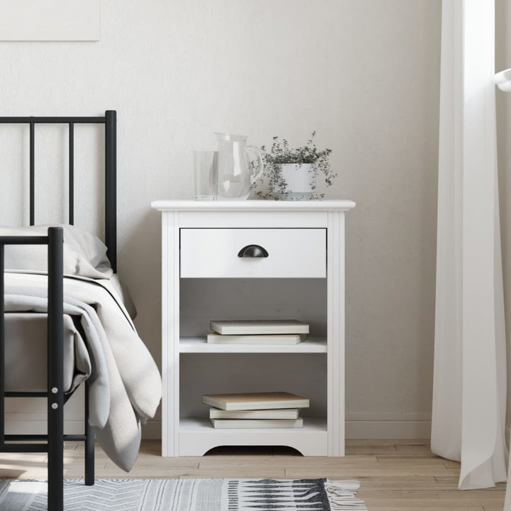 BODO Bedside Cabinet in White - Solid Pine Wood, French Style Nightstand with Storage & Metal Handle - Premium  from Home Treasures - Just £70.99! Shop now at Home Treasures