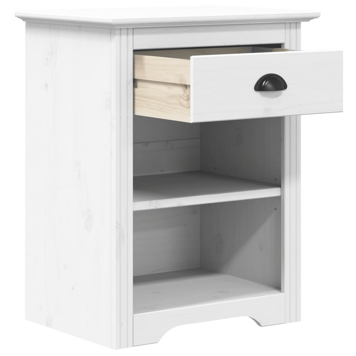 BODO Bedside Cabinet in White - Solid Pine Wood, French Style Nightstand with Storage & Metal Handle - Premium  from Home Treasures - Just £70.99! Shop now at Home Treasures