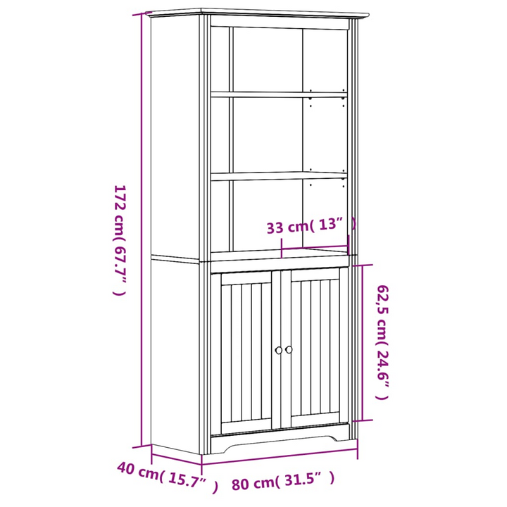 BODO French Style Bookcase in White & Brown 80x40x172 cm | Solid Pinewood, Ample Storage with Doors - Premium  from Home Treasures - Just £252.99! Shop now at Home Treasures