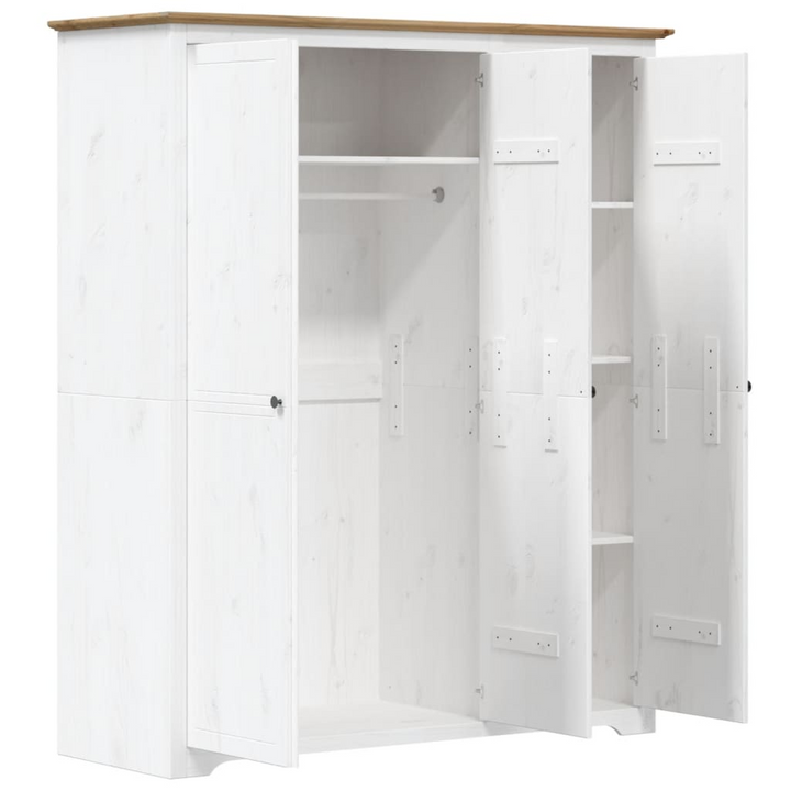 BODO French Style Wardrobe - White & Brown - 151.5x52x176.5cm - Modern Solid Pine Wood Storage - Premium  from Home Treasures - Just £427.99! Shop now at Home Treasures