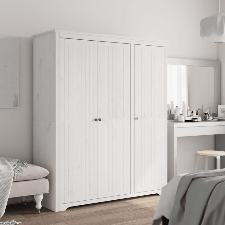 BODO Wardrobe in White – 151.5x52x176.5 cm – Solid Pine Wood French Style Wardrobe - Premium  from Home Treasures - Just £469.99! Shop now at Home Treasures