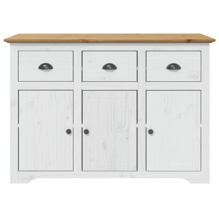 BODO French Style Sideboard - White & Brown Solid Pine Wood, 3 Drawers, Metal Handles, 115x43x79.5 cm - Premium  from Home Treasures - Just £271.99! Shop now at Home Treasures