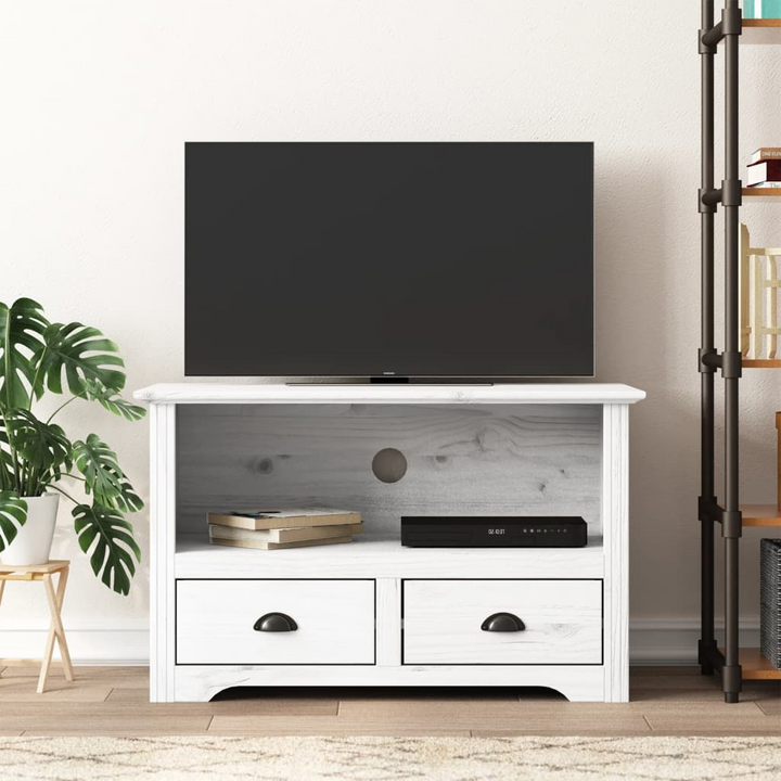 BODO White TV Cabinet with 2 Drawers – Solid Pine Wood, French Style Media Unit (91x43x56 cm) - Premium  from Home Treasures - Just £101.99! Shop now at Home Treasures