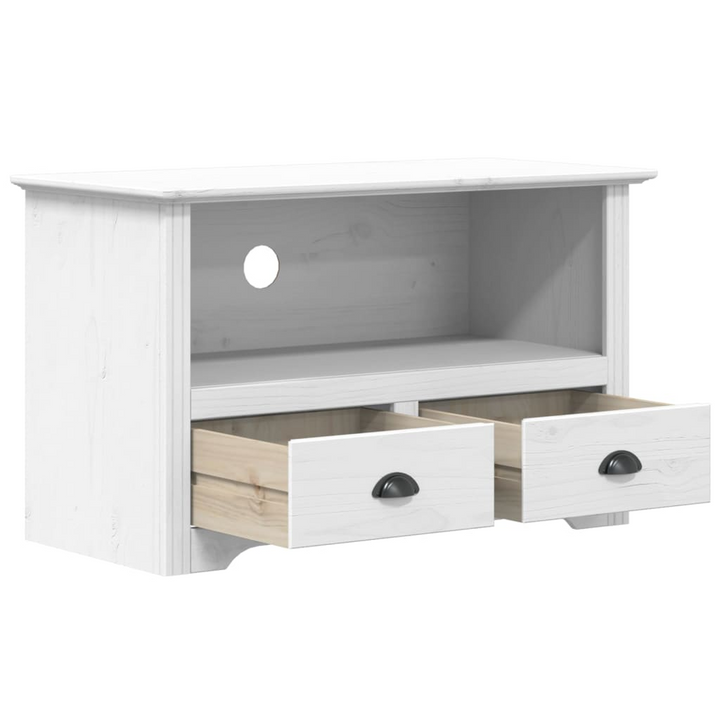 BODO White TV Cabinet with 2 Drawers – Solid Pine Wood, French Style Media Unit (91x43x56 cm) - Premium  from Home Treasures - Just £101.99! Shop now at Home Treasures