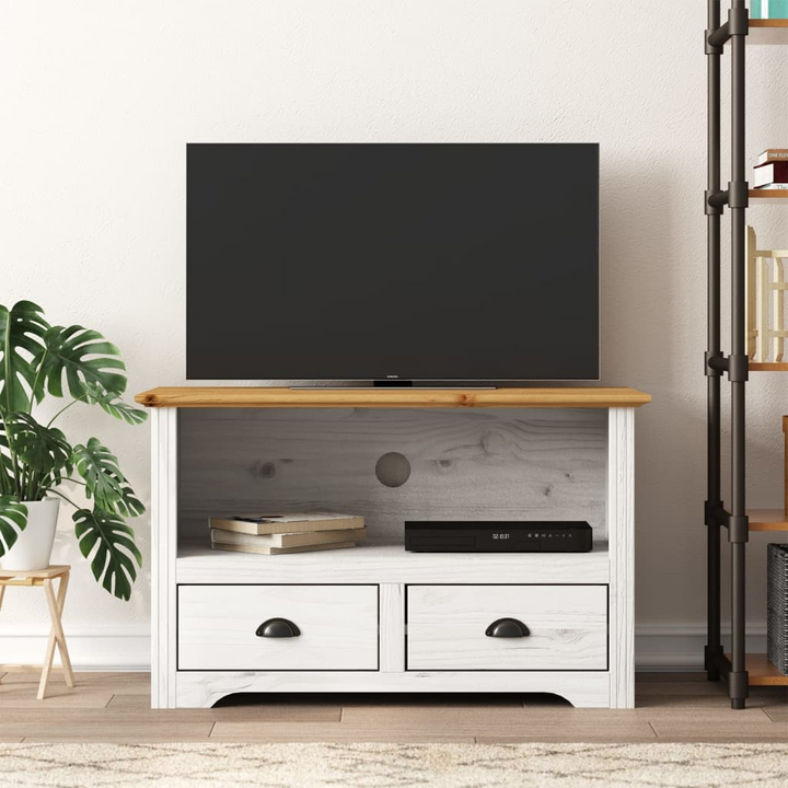 BODO Solid Wood TV Cabinet with 2 Drawers, Rustic Pine Media Stand, 91x43x56 cm - Brown - Premium  from Home Treasures - Just £109.99! Shop now at Home Treasures