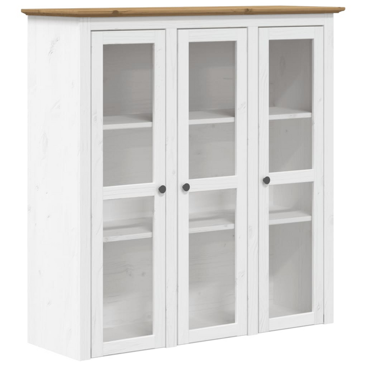 BODO White and Brown Solid Pine Wood Cabinet with Glass Doors - Elegant French Style, Versatile Storage - Premium  from Home Treasures - Just £256.99! Shop now at Home Treasures